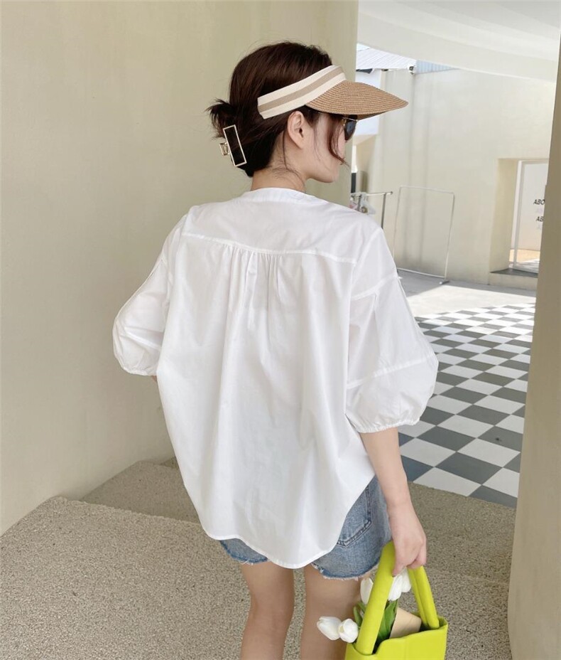 夏季新款亮色圆领衬衫，女装衬衫，艾绮雪影