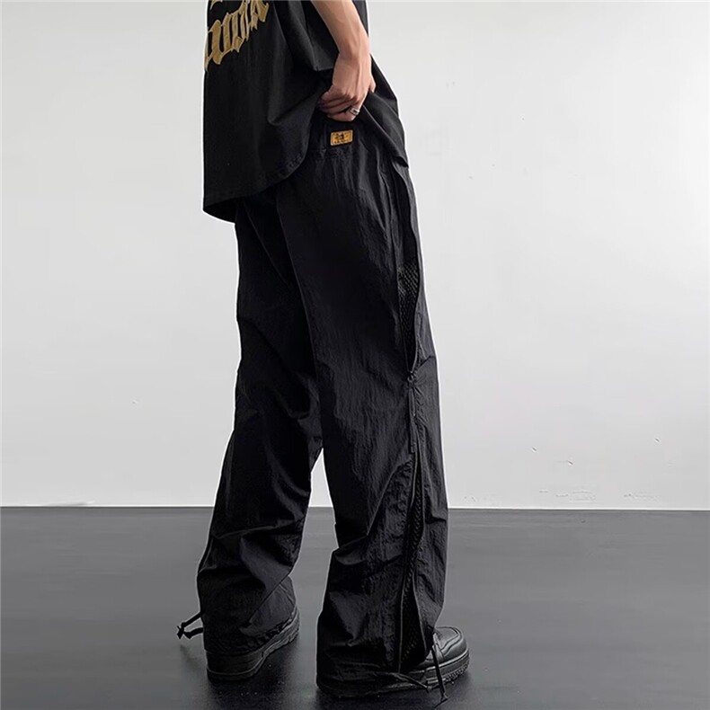 网眼透气孔冰丝裤男港风潮牌机能运动拉链伞兵裤宽松阔腿休闲长裤，男装休闲裤，星座506A