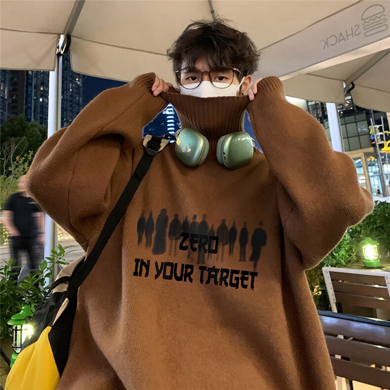 港风夜景创意人物字母印花时尚半高领毛衣A247-M6941特批50控88,男装针织衫/毛衣,电商A247
