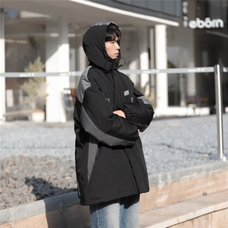美式潮牌复古拼色机能冲锋衣连帽棉服男女ins冬季工装F811-P95,男装棉衣,星座1109-3