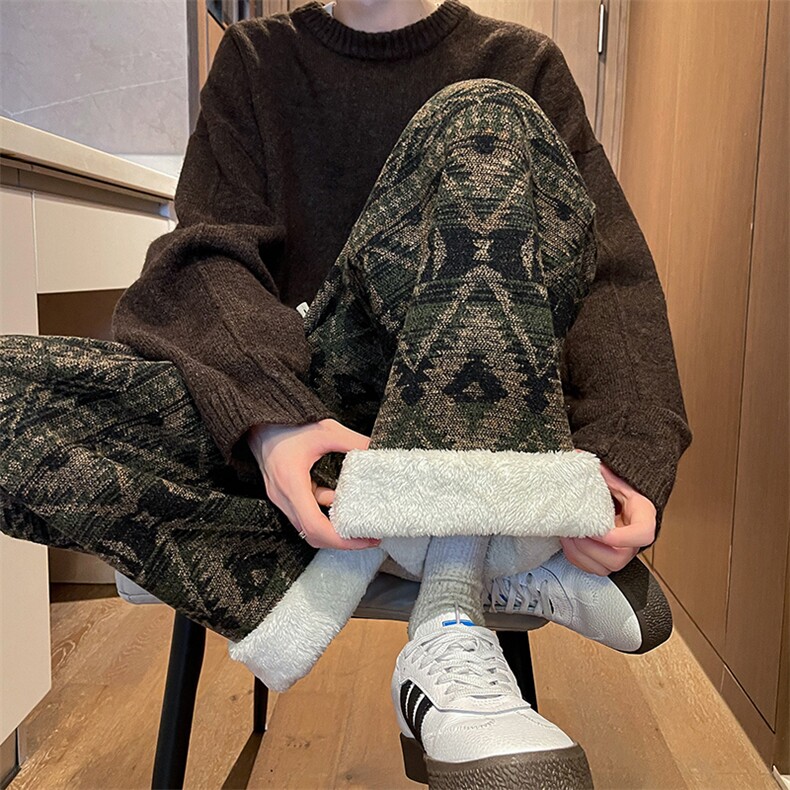 8XL-M羊羔绒裤子男冬季加绒加厚民族风重磅针织棉裤大码KZ023P78,男装民族服装,电商B312