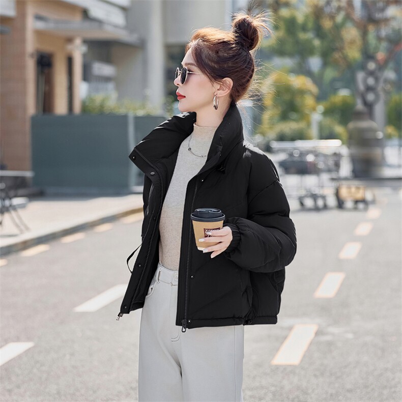 小个子短款立领羽绒服女2024新款冬季爆款设计感保暖白鸭绒面包服,女装羽绒服,意芙