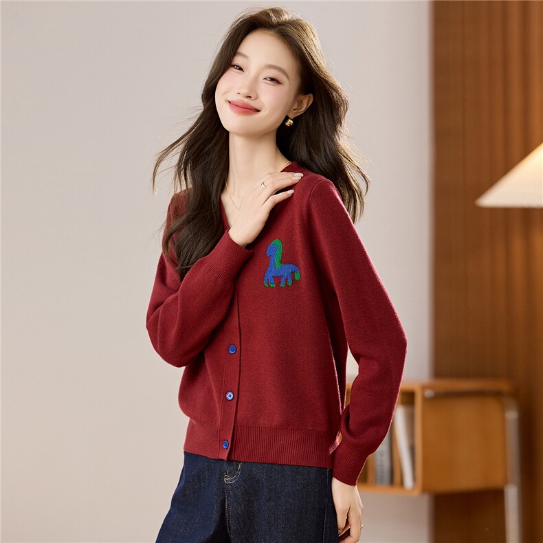 2025秋针织开衫女羊绒衫欧货高端秋装v领上衣早秋刺绣毛衣外套，女装羊毛衫，艾米