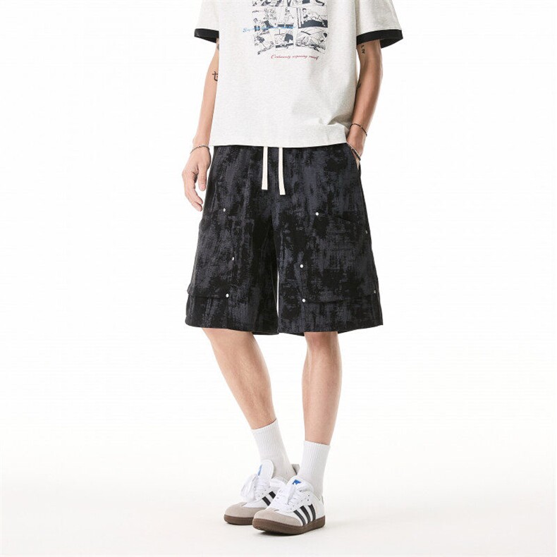 抖音品质夏季新款扎染灯芯绒宽松休闲短裤B315-K25529-特p25控48,男装牛仔裤,电商B315