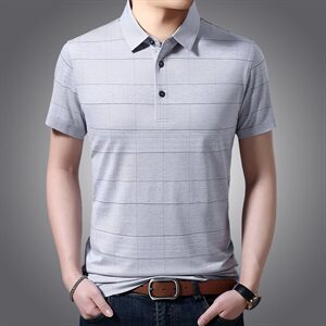 H22021 2021夏季新款T恤衫男翻领桑蚕丝短袖 70%棉30%桑蚕丝 P195图片
