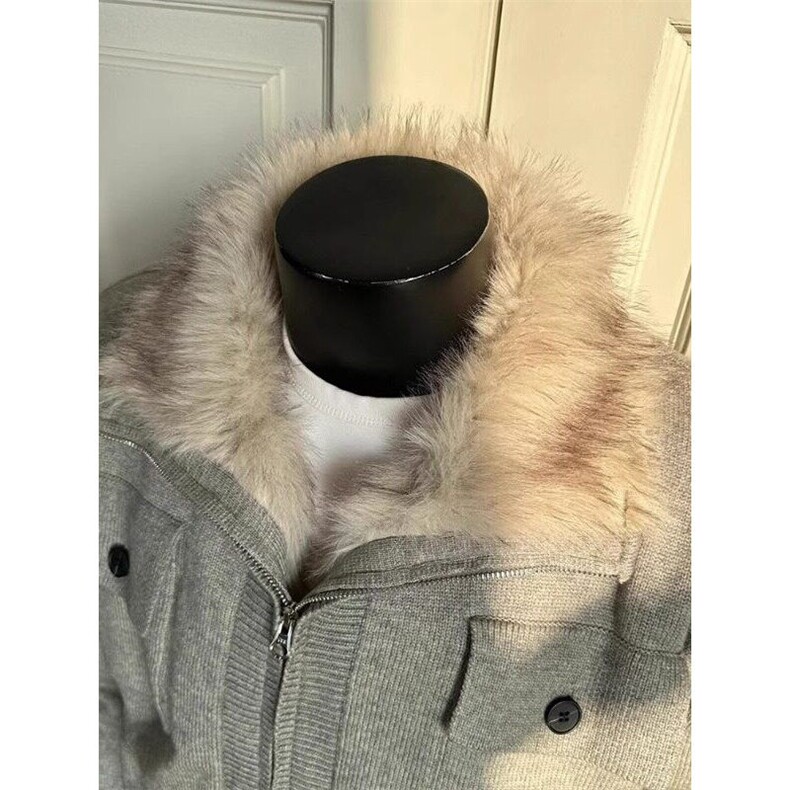 美式cleanfit座山雕毛衣男女秋冬季加厚保暖棉服针织开衫毛领外套,男装针织衫/毛衣,星座506A