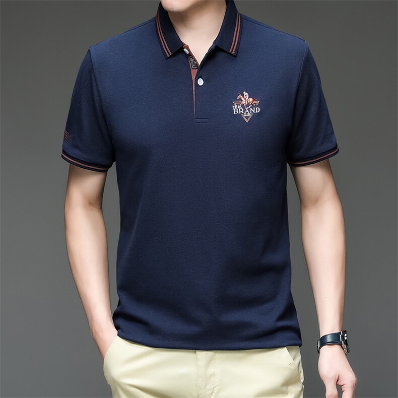 夏季男士翻领短袖t恤男刺绣休闲polo衫纯棉中年商务内搭半袖上衣,男装T恤,电商B212（原钱塘6029）