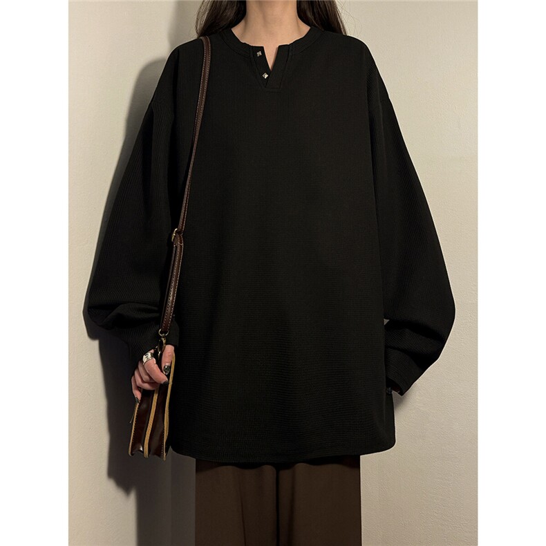 中性！春装新款亨利领T恤美式宽松华夫格卫衣情侣外套女106-P28，女装卫衣/绒衫，电商C213(原B265)