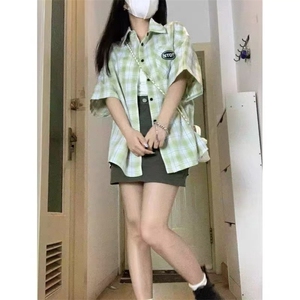 夏季韩版港风薄款短袖衬衫衣女2025年新款上小个子ins宽松简约清图片