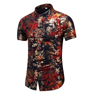 2021花衬衫大码衬衣沙滩涤棉衫弹力短袖9898P40M-7XL 3D图图片