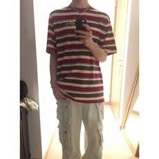 美式ins潮牌条纹短袖T恤男夏季卡通小狗宽松休闲上衣LA2155-P40，男装T恤，星座1008