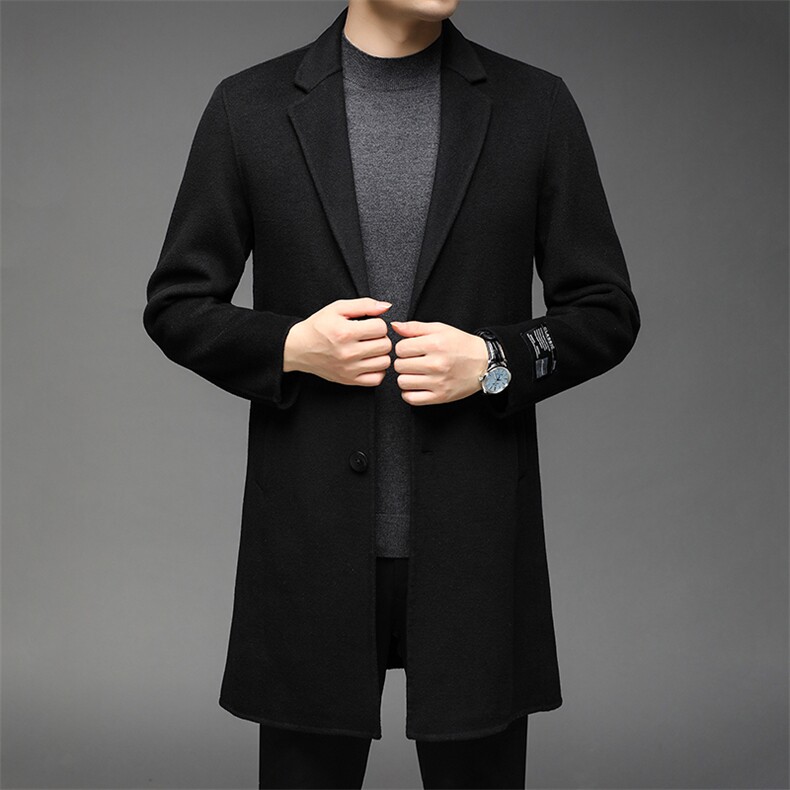 男装毛呢大衣秋冬季新款加厚中长款羊毛呢上衣中年男士休闲外套，男装毛呢大衣，电商B212（原钱塘6029）