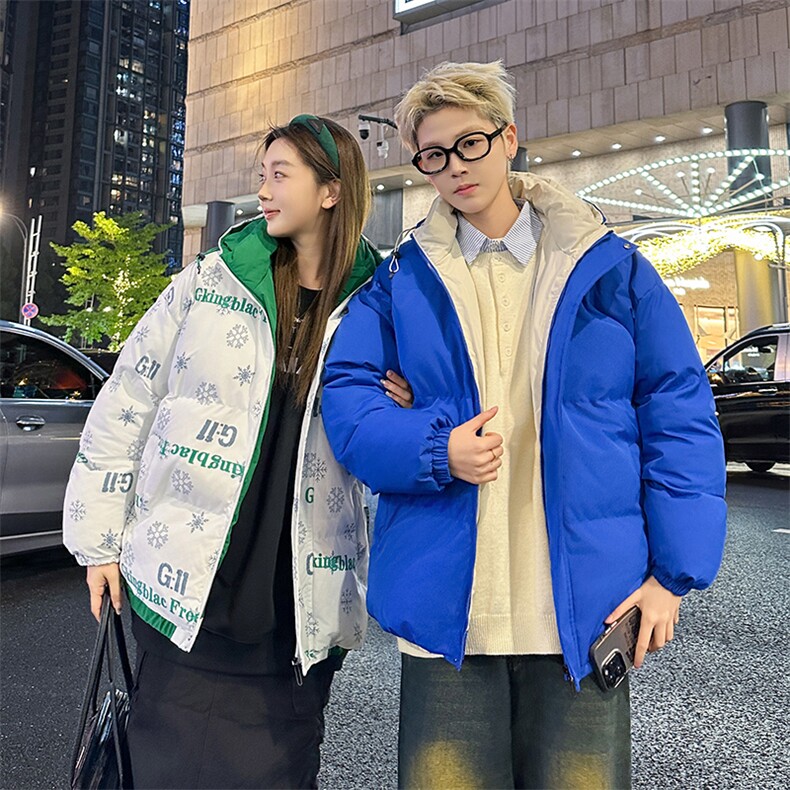 抖音得物宽松情侣连帽假两件面包服休闲百搭棉服AB-MY2271-P75,男装棉衣,星座717