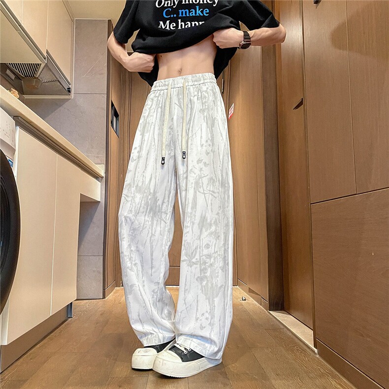 K5036/特P30男士新款夏季冰丝扎染休闲裤男薄款垂感阔腿长裤子,男装休闲裤,电商A141