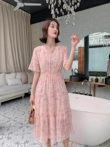 夏季新款韩版碎花连衣裙，女装连衣裙，荷塘月色