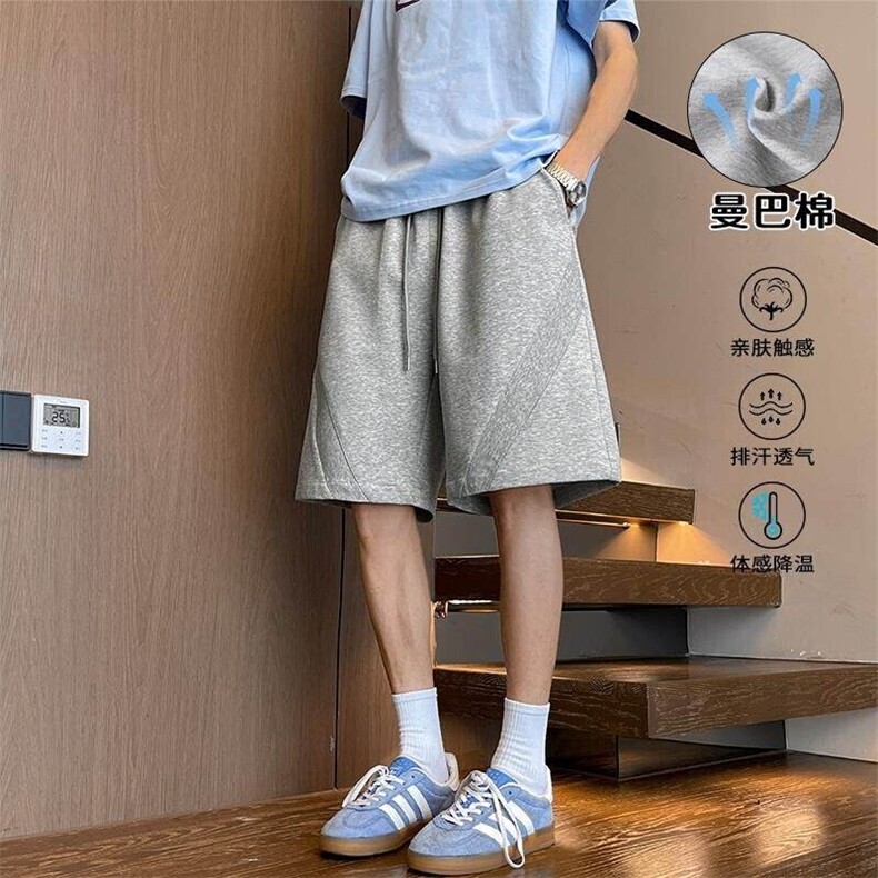 特批P30无差价25夏季潮流拼接曼巴棉重磅港风大码五分裤男DK5849，男装休闲裤，电商A001-1