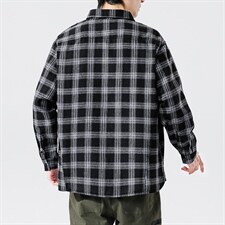 2021春季新无影墙日系大码男翻领宽松休闲格子衬衫C3002-P40，男装衬衫，电商A001