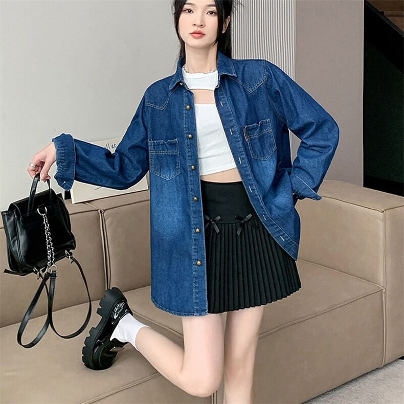 牛仔衬衫女2025年新款宽松设计感叠穿上衣休闲衬衣外套NZ032-60,男装衬衫,星座911-3