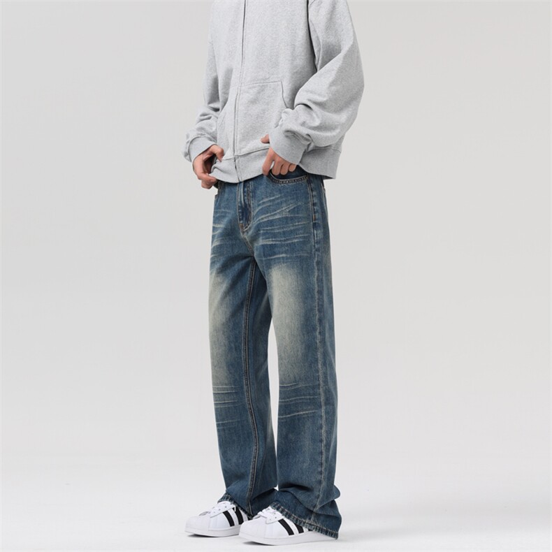 美式高街vibe复古水洗做旧牛仔裤男潮直筒微喇显瘦cleanfit长裤子,男装牛仔裤,星座301D(原星座1004-8）