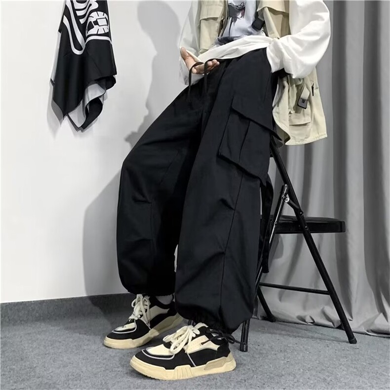 美式工装裤男宽松机能束脚裤潮牌高街飘带休闲长裤GK347-P42,男装休闲裤,星座1001-1