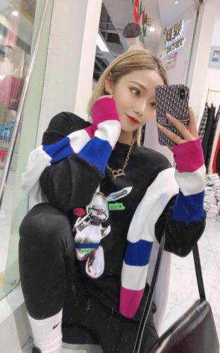 春季新款拼接针织袖长袖T，女装，媞默