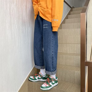 新款宽松直筒净版心电图 ins潮牌牛仔裤X715  NZ017 P45 控58图片