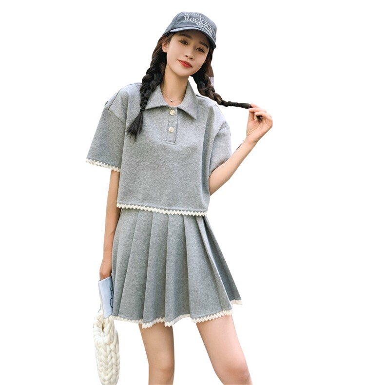 2025夏季新款短袖衬衫上衣百褶短裙子两件套女活泼减龄学院风套装,女装套装/套裙,浙宝285（原212）