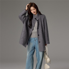 2025舒适百搭简约秋冬新款拉绒立领大衣，女装双面呢大衣，荣图大衣