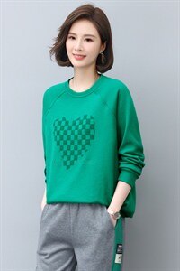 时尚气质休闲宽松立体绣花卫衣 绿色长袖圆领上衣女新款图片