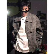 美式复古短款皮衣外套高级感雾面痞帅夹克JK711特P68，男装夹克，星座908-1