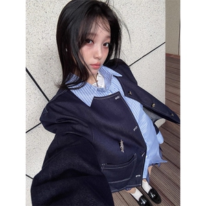 网图 假两件设计衬衫领高智感垫肩外套男女夹克春季JK016P138图片