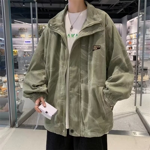 春秋灯芯绒翻领外套男日系复古休闲美式痞帅港风刺绣夹克 W6013图片