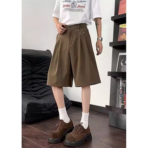 青少年日系简约纯色休闲短裤男女夏季街头宽松五分西裤DK013,世博一日游穿搭学生党图片
