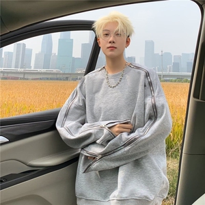 解构双拉链廓形灰色卫衣男休闲拼接落肩袖设计感上衣WB389-P43图片
