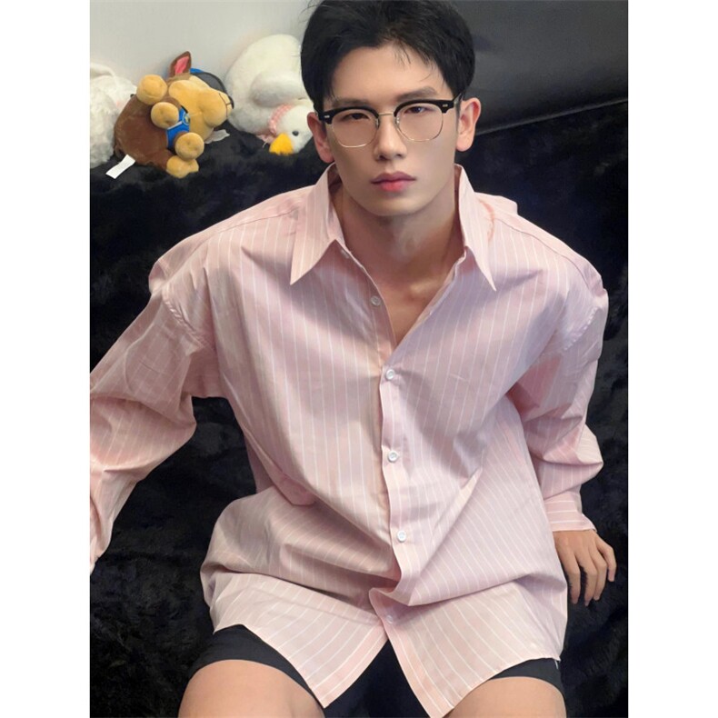 网络图现货美式复古阳光男孩薄款条纹粉色衬衫已出货JS03-P45,男装衬衫,星座715-7