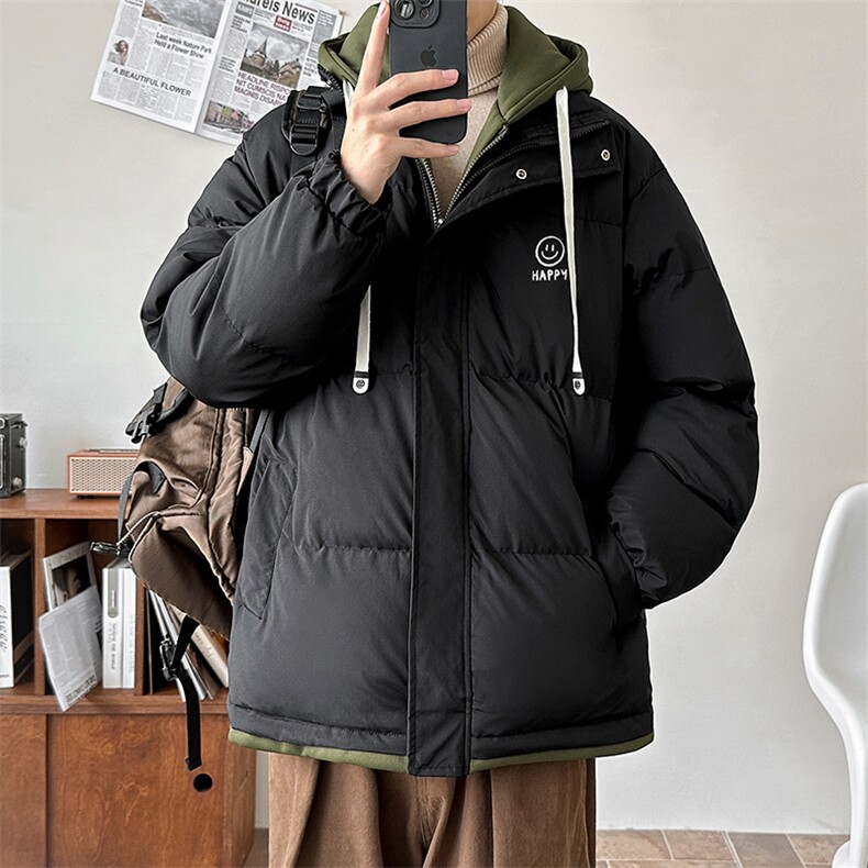 假两件棉衣 DT4245-TP85128 笑脸印花休闲连帽面包服外套男女图片