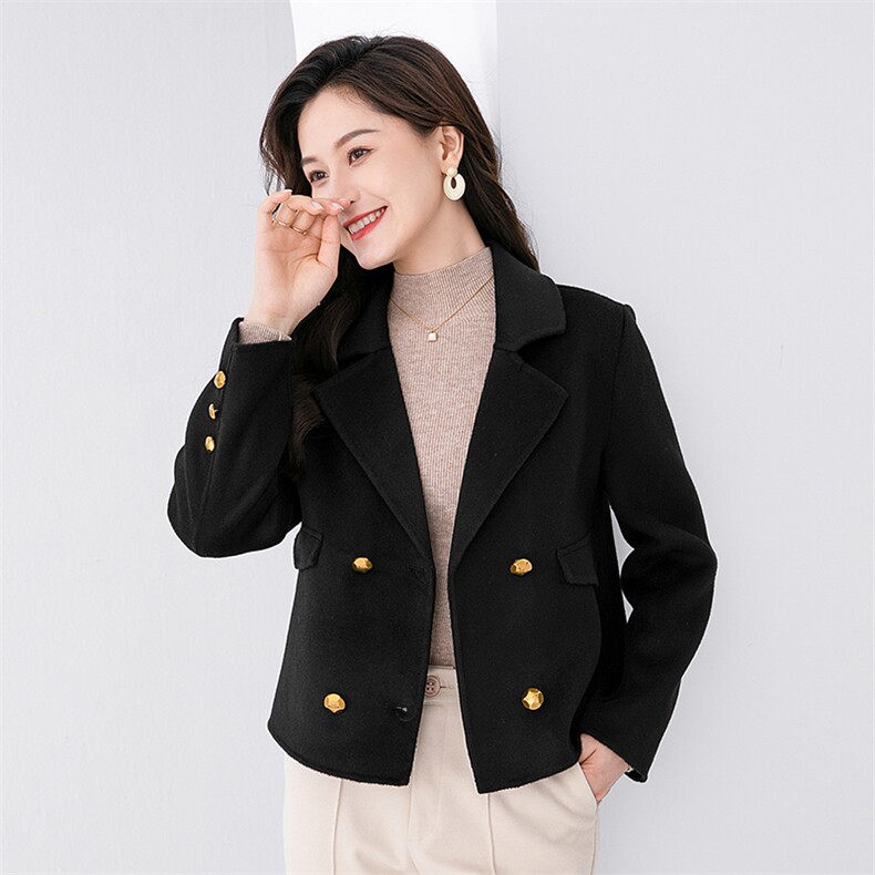 2024秋冬款双面呢大衣女装小个子短款羊毛外套，女装毛呢外套，高哲羊绒