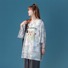 中性夏季新款可爱扎染印花字母图案情侣短袖T恤T961P45控58，女装T恤，A247A