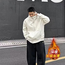 冬日系纯色基础款连帽加绒卫衣男宽松复古情侣百搭外套男女，女装短外套，四季星座505