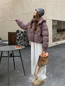 现货小个子连帽短款羽绒服女冬季新款白鸭绒洋气保暖外套面包服图片