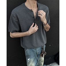 T315-批35控58夏季亨利领冰丝针织短袖男潮牌纯色打底衫，男装针织衫/毛衣，电商A058-1（原电商C417）