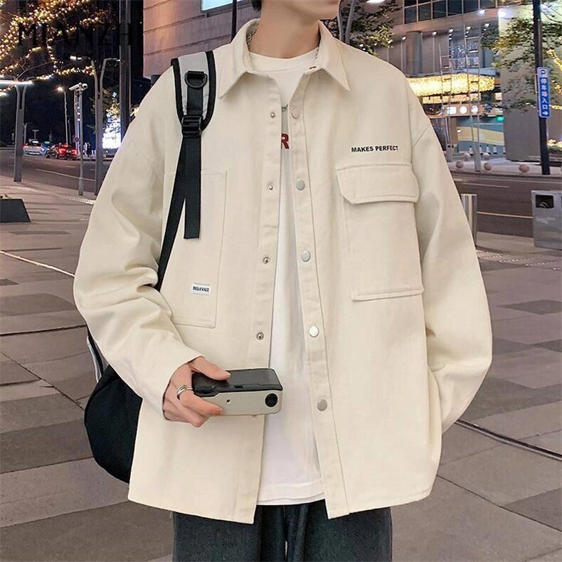 WASSUP HAPPY休闲衬衫夹克男春秋季高品质青少年新款工装开衫外套图片