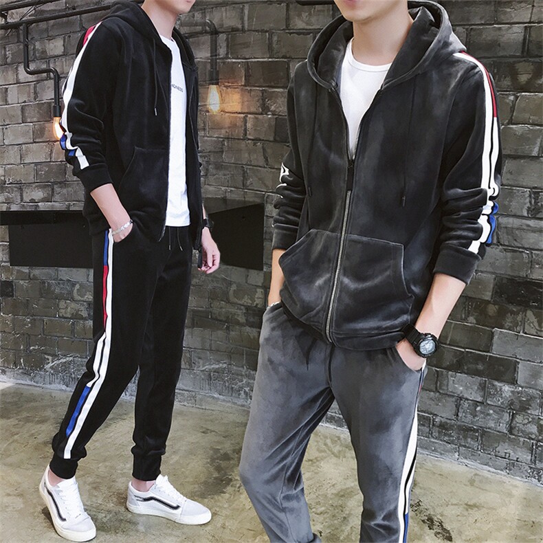 冬季加绒加厚金丝绒两件套运动服套装休闲卫衣套装男装DS297T,男装卫衣,电商A102