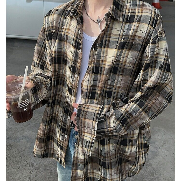 D8882-P78高质量纯棉长袖宽松款破洞衬衫-网图档口大货,男装衬衫,星座603-2