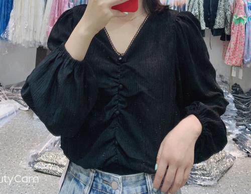 2021年秋季新品欧货Ａ领蕾丝边褶皱温柔长袖小衫，其它，L·H·X