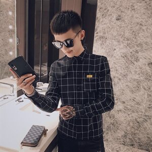 秋季时尚长袖衬衫社会精神小伙潮流男帅气衬衣C301B-CS10特图片