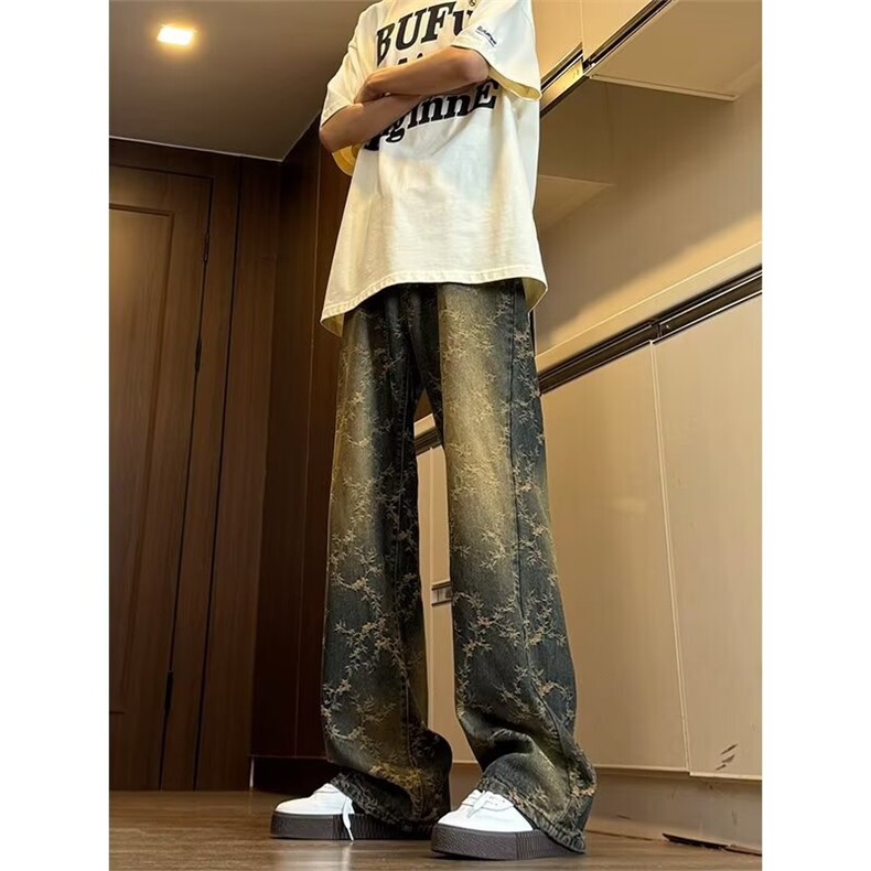 高街荆棘提花牛仔裤新款弯刀裤直筒休闲嘻哈裤子潮K71006-P42网图,男装牛仔裤,电商B245