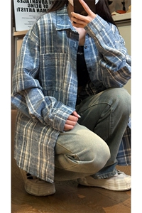 现货 复古晕染格子长袖衬衫女高级感慵懒风外套男 C19-P50 控78图片