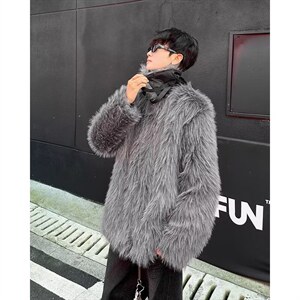 【有货】DW2461-P115冬季仿狐狸毛皮草外套男款加厚宽松棉服棉衣图片