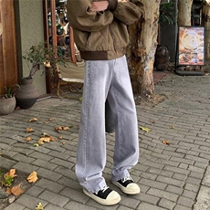 水泥灰牛仔裤男春秋新款宽松水洗做旧百搭直筒长裤子NG49，男装牛仔裤，星座1116A-1（原606A）